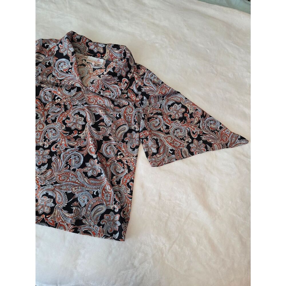 3/$25 VTG Peggy Lou California Paisley Blouse Boho Flowy 3/4 Sleeve Top Womens L - Picture 7 of 7